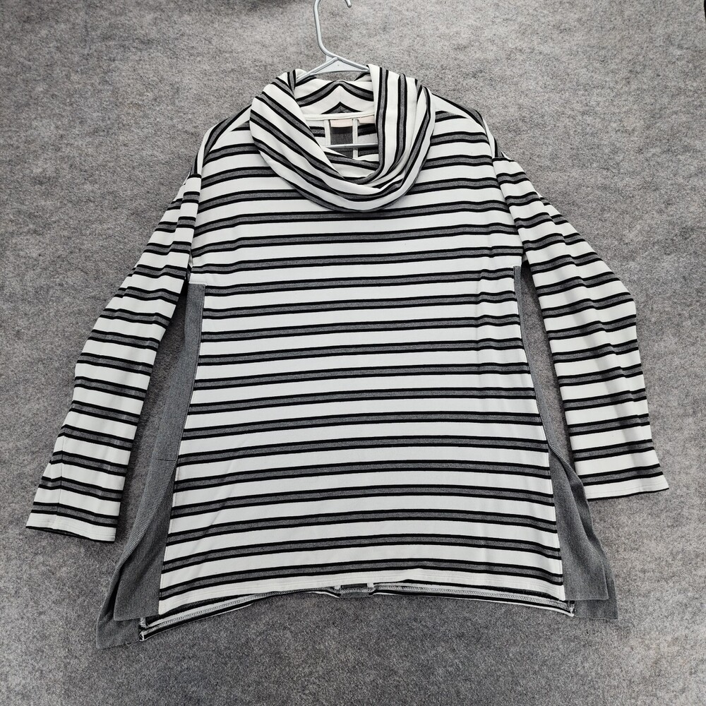 Zenergy by Chicos Shirt Womens Size 1 US 8/10 Long Sleeve Cowl Neck White Stripe